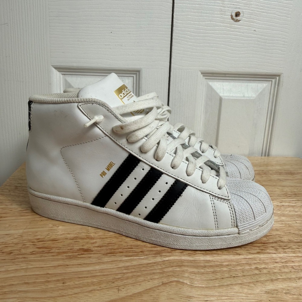 Adidas Pro Model Size 6 White Black Gold Mid Top Shell Toe Retro Sneaker S85962